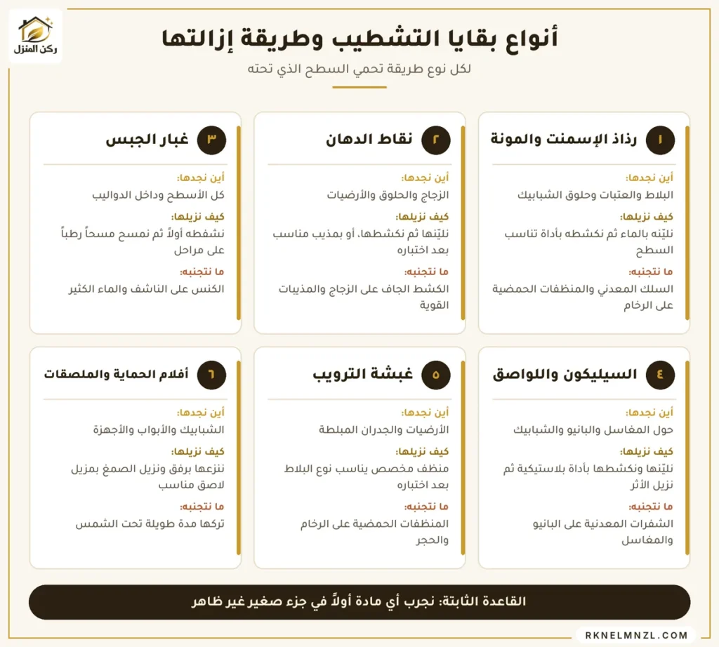 أنواع بقايا التشطيب وطريقة إزالتها